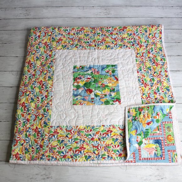 Vintage Handmade Patchwork Quilt Cotton Beach Ocean Seaside Theme - Picture 4 of 15